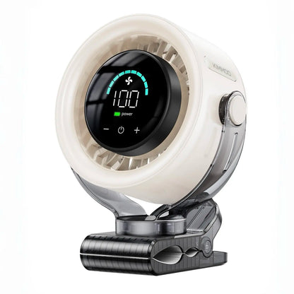 4000mAh Rechargeable Portable Clip on Fan-100-Speed Touch Control, LED Display, 360° Rotate Quiet Turbo Desk Fan, Small Battery Operated USB Fan for Stroller Bed Travel Camping Golf Gym summerwins,dorm essentials,home essentials - Color: White
